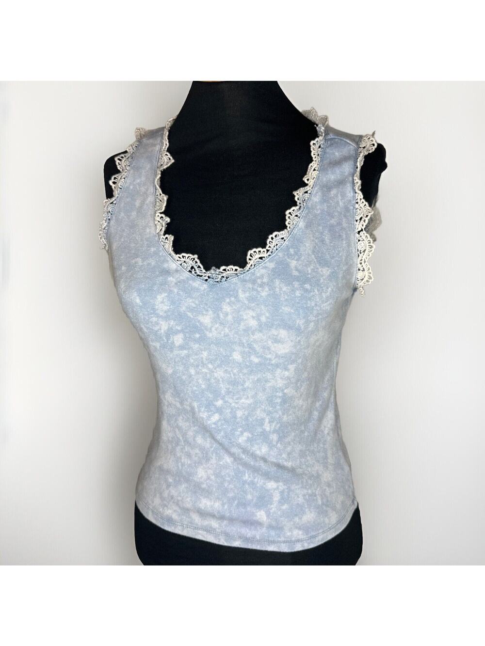 Vintage Y2K Self Esteem Blue Tie Dye Crochet Lace Cami Tank Top Fairy Grunge S